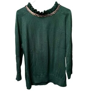 RSVP Talbots Embellished Neck Top Green Size Large